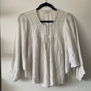 Cost Plus World Market|Cream/Ivory Embroidered Boho Peasant Top|S/M|EUC